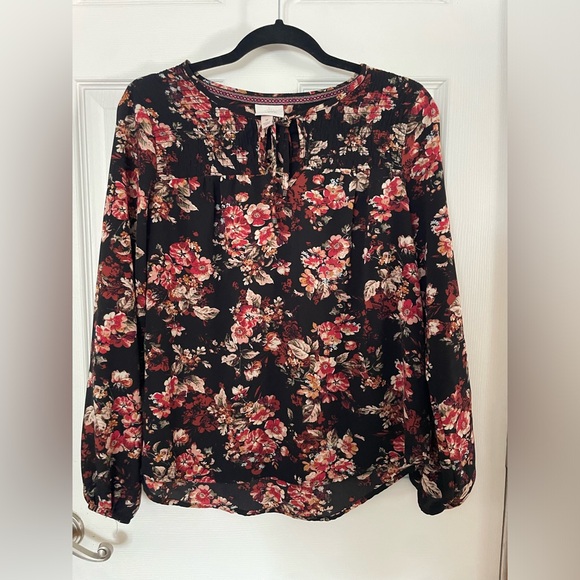 Knox Rose Floral Long Sleeve Lightweight Blouse Medium - Picture 2 of 3